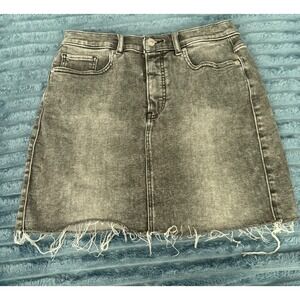 EXPRESS Womens Gray Acid Wash Denim Mini Skirt Frayed Hem Size 8
